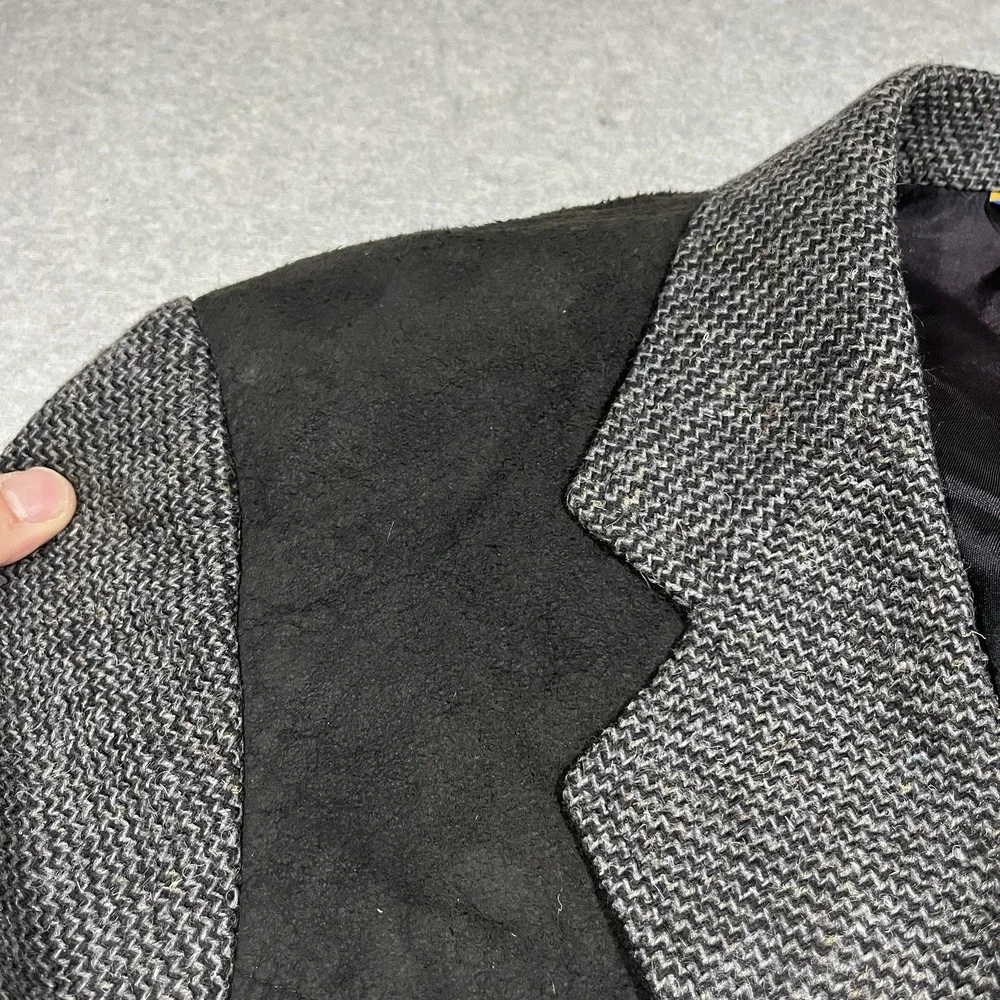 Vintage Pendleton Blazer Mens 42 Long Gray Button Micro Herringbone Wool Suede